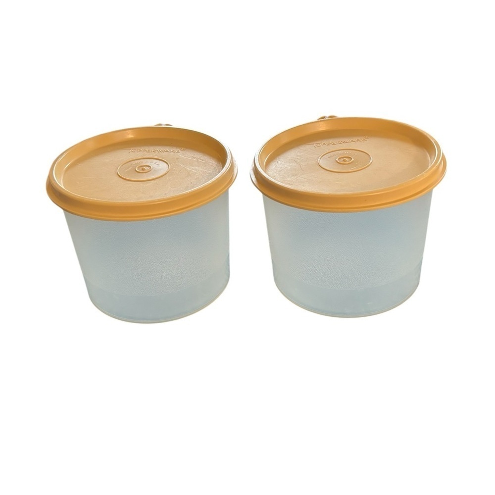 Tupperware Vintage  Storage Canister Containers X2 Clear with Gold Lid 250-21